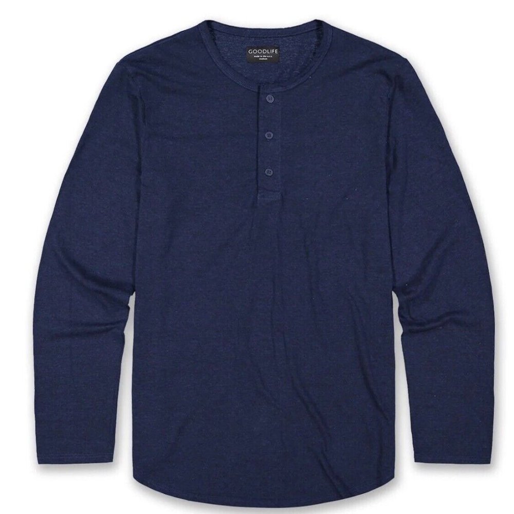 BNWT Goodlife long sleeve slub Henley navy size medium scallop hem